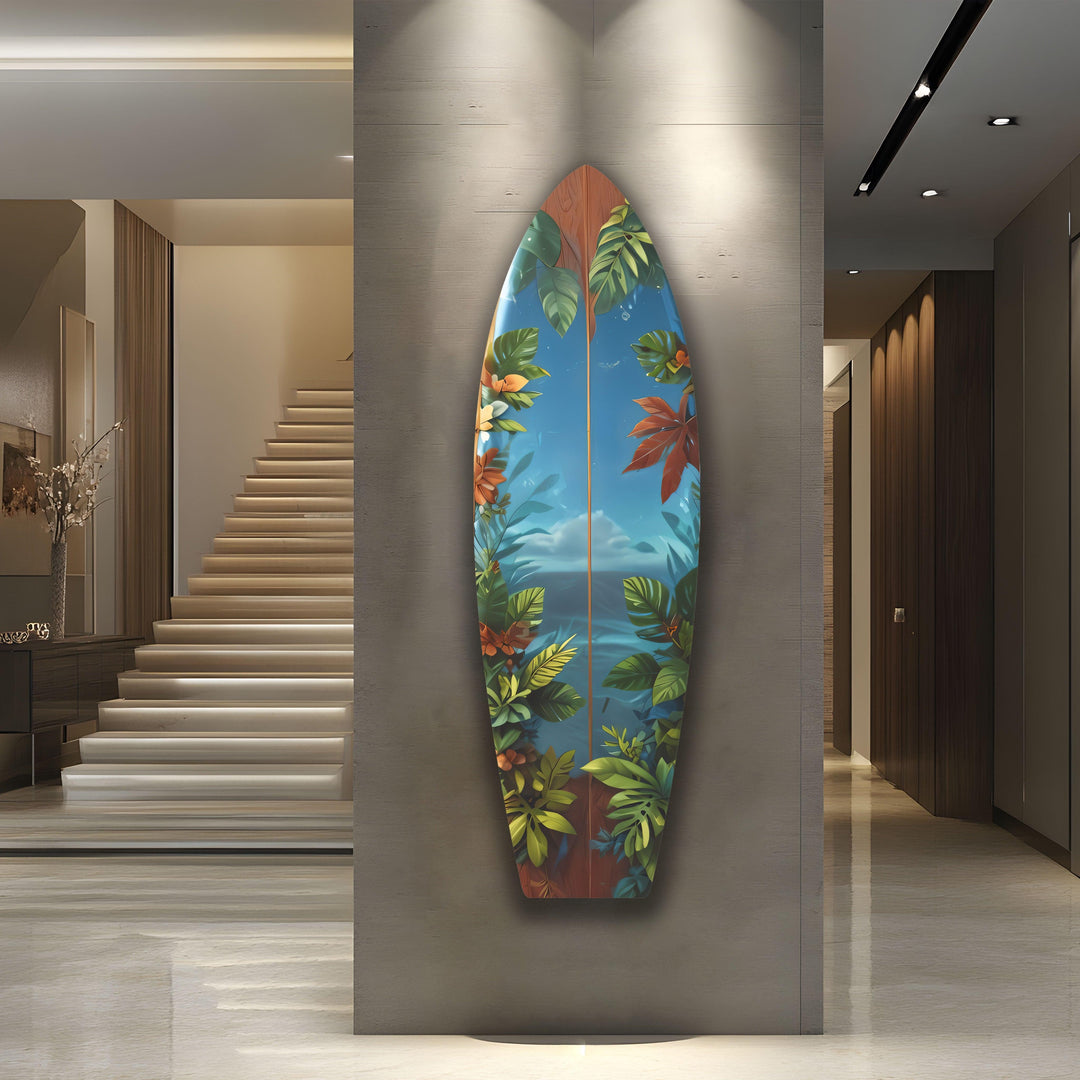 Tropische Dschungel-Surfbrett-Wandkunst – Exotisches Küstendekor