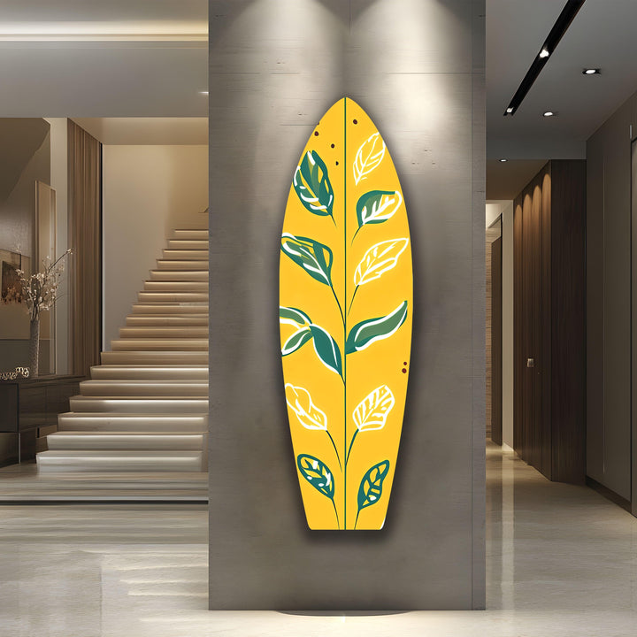 Gelb-Grüne Blätter Surfbrett Wandkunst