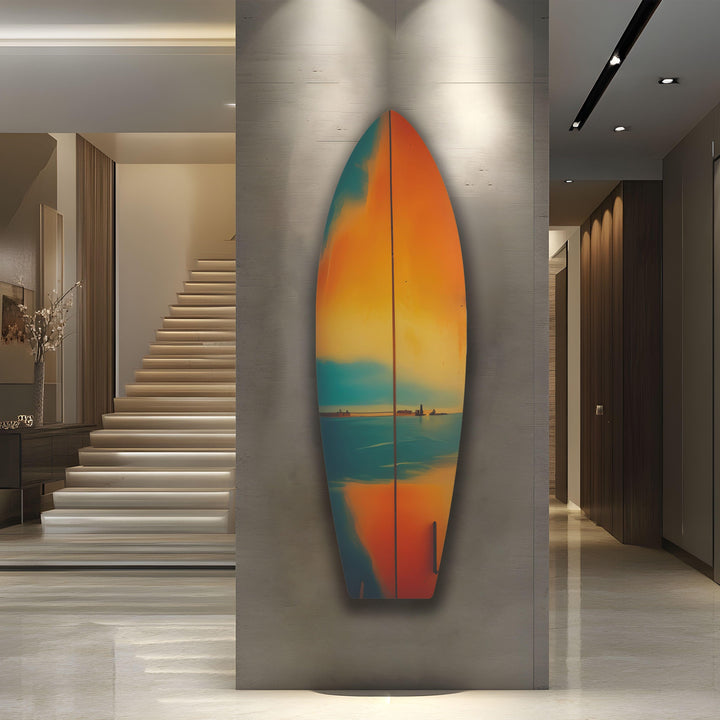 Sonnenuntergang Surfbrett Wandkunst – Ein atemberaubendes Ozean Sonnenuntergang Dekor