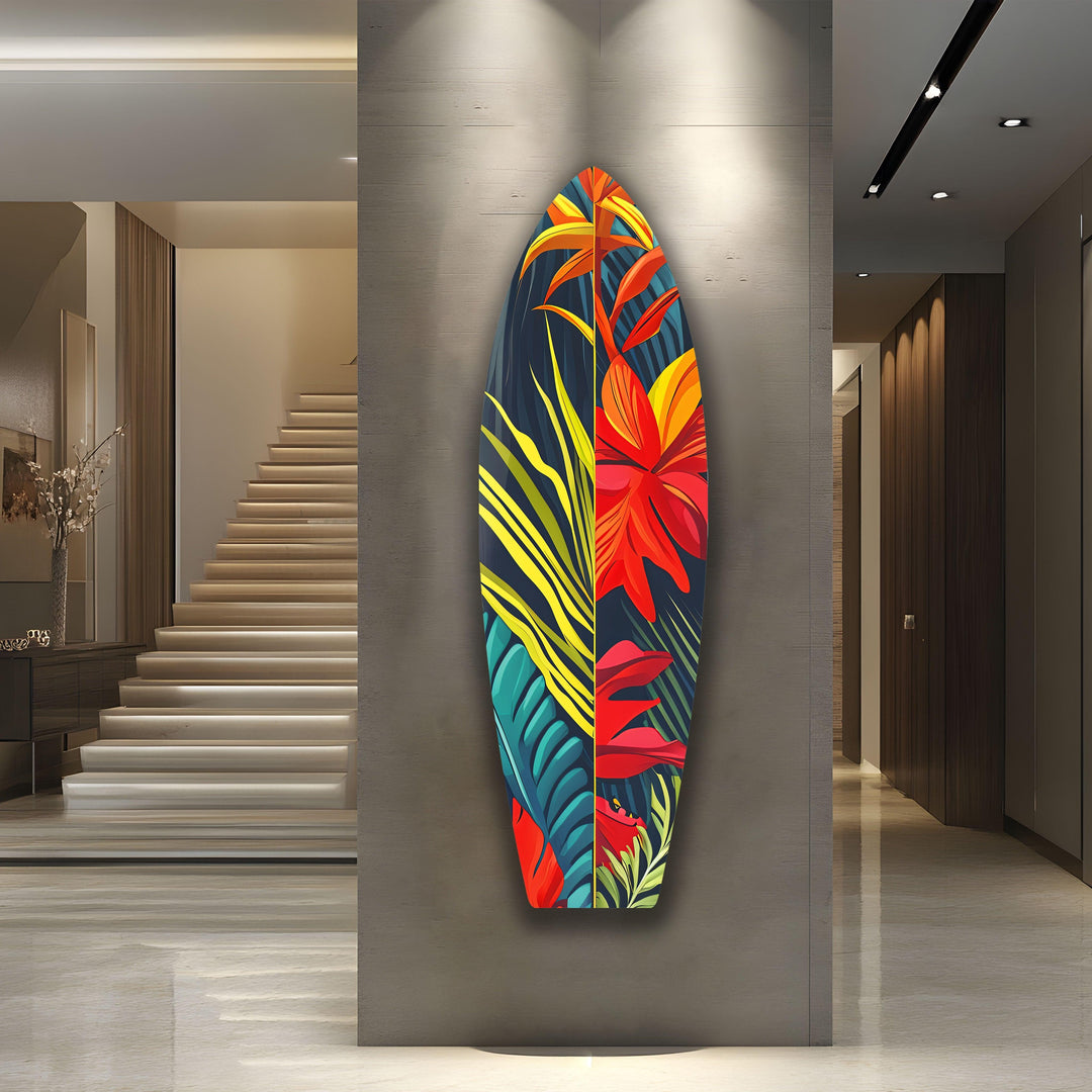 Rotes botanisches Surfbrett-Wandbild