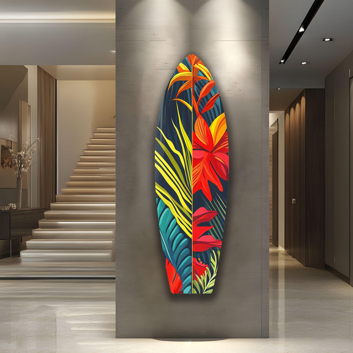 Rotes botanisches Surfbrett-Wandbild