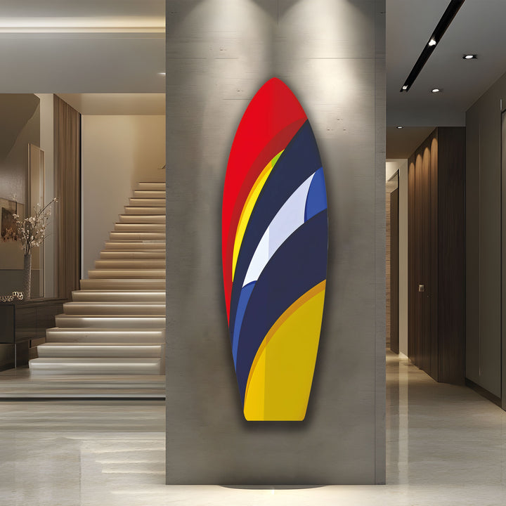Surfbrett-Wandkunst in Gelb und Dunkelblau