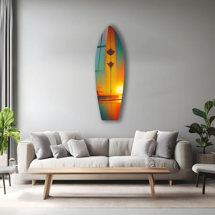 Tropischer Sonnenuntergang Surfbrett Wandkunst – Ozean Sonnenuntergang Strand Dekor