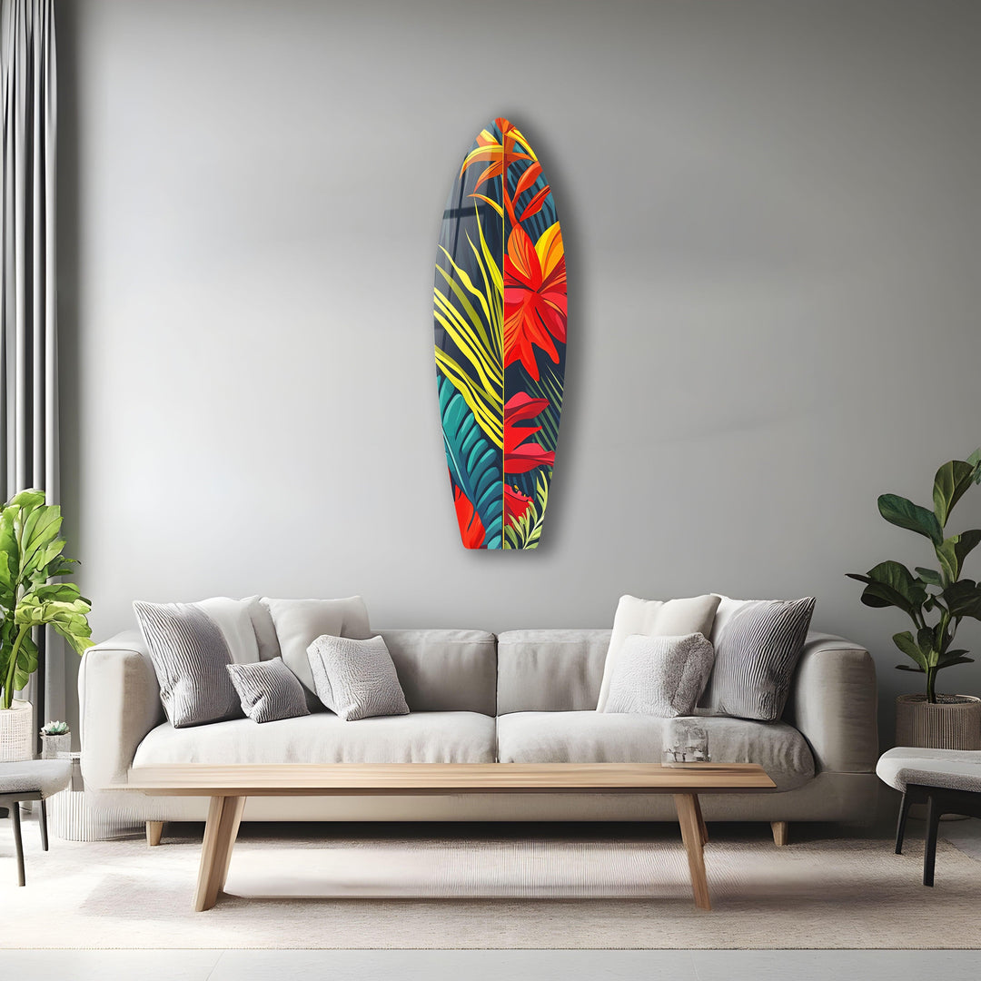 Rotes botanisches Surfbrett-Wandbild