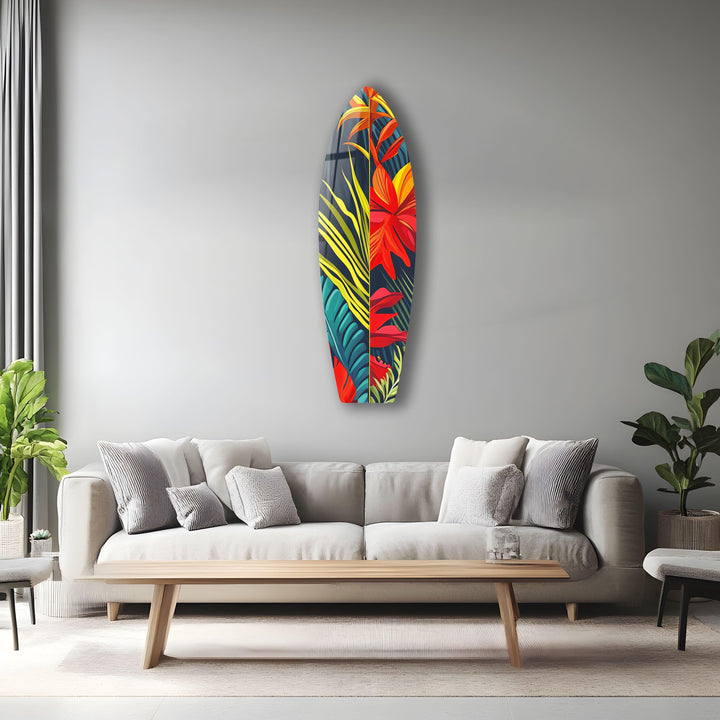 Rotes botanisches Surfbrett-Wandbild