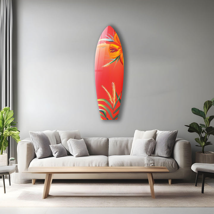 Botanisches rotes Surfbrett-Wandbild