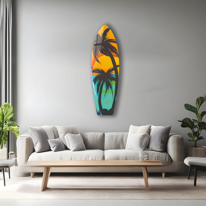 Schwarze Palmen Surfbrett Wandkunst