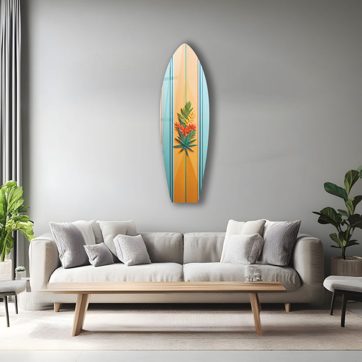 Orange und Blau Botanische Surfbrett Wandkunst