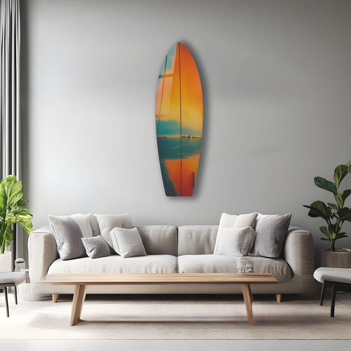Sonnenuntergang Surfbrett Wandkunst – Ein atemberaubendes Ozean Sonnenuntergang Dekor
