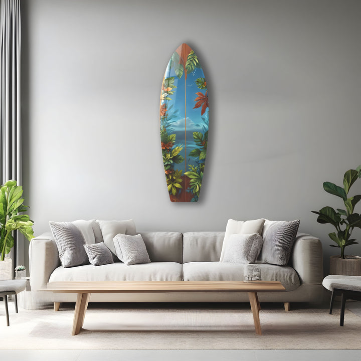 Tropische Dschungel-Surfbrett-Wandkunst – Exotisches Küstendekor