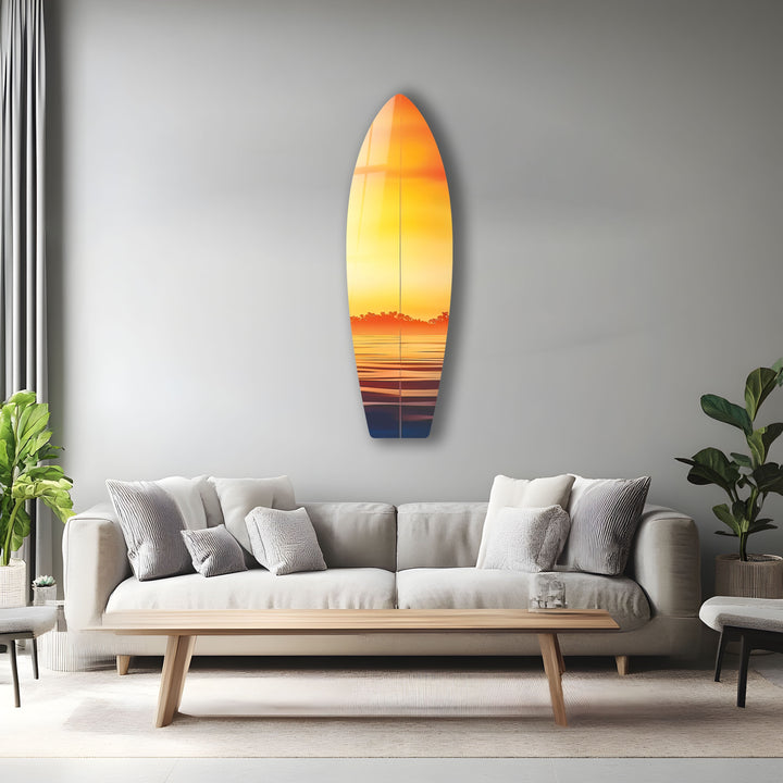 Orange Sonnenuntergang Surfbrett Wandkunst