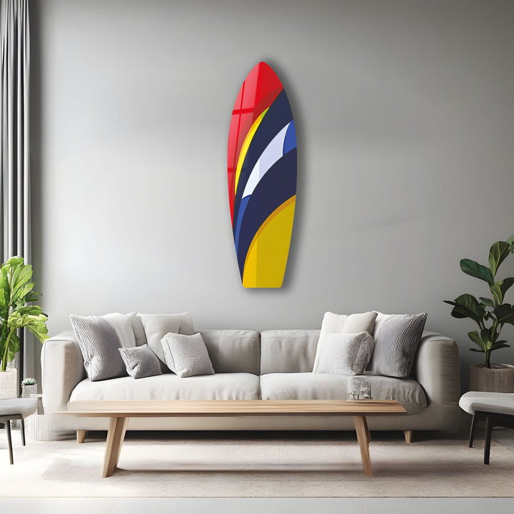 Surfbrett-Wandkunst in Gelb und Dunkelblau