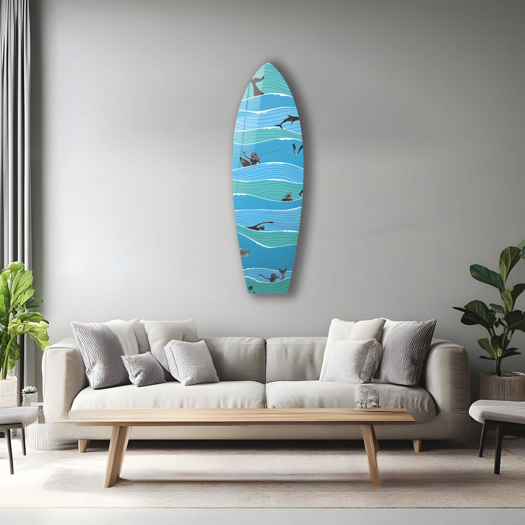 Wandkunst mit Surfbrett-Motiven im Meeresdekor
