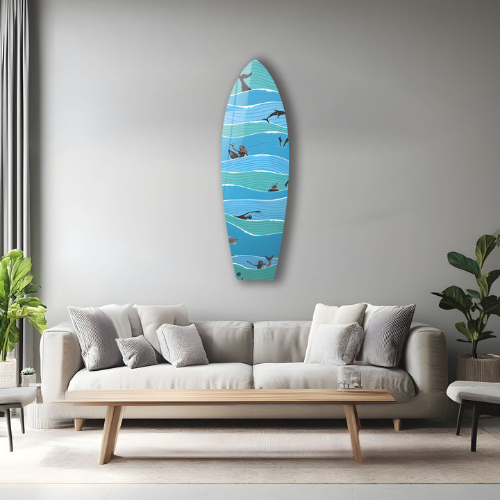 Wandkunst mit Surfbrett-Motiven im Meeresdekor