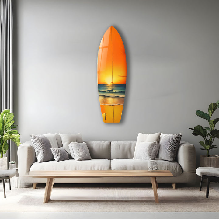 Golden Sunset Surfboard Wandkunst – Küstenstrand Dekor