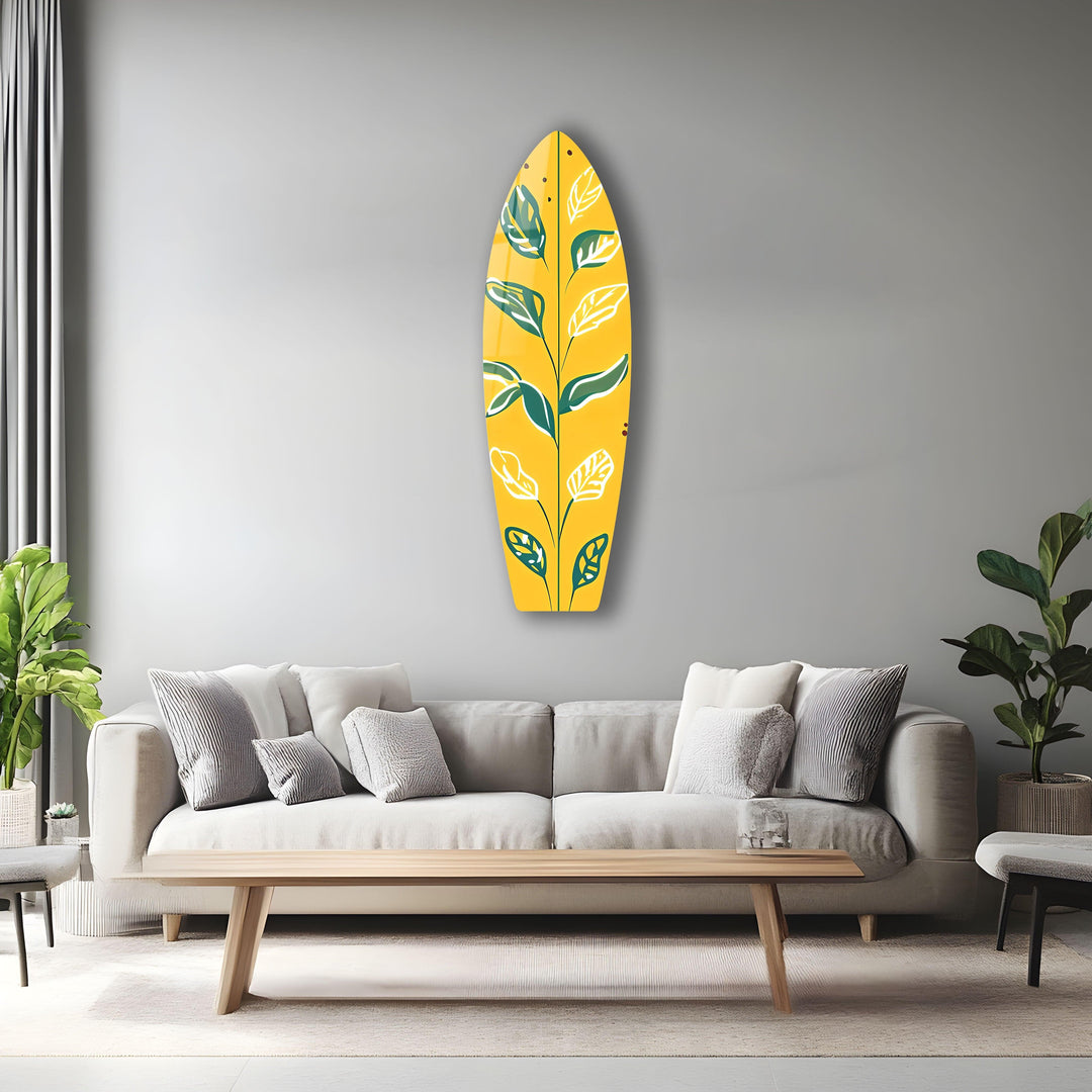 Gelb-Grüne Blätter Surfbrett Wandkunst