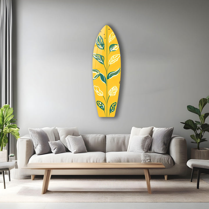 Gelb-Grüne Blätter Surfbrett Wandkunst