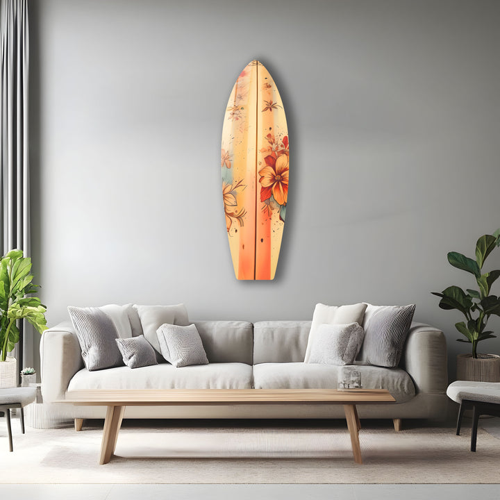 Beige Blumen Kunst Surfbrett Wandkunst