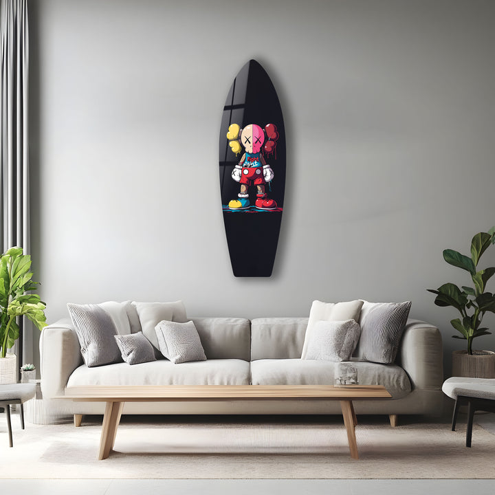Von Kaws inspirierte Surfbrett-Wandkunst – Bunte Figurine &amp; Graffiti-Pop-Art