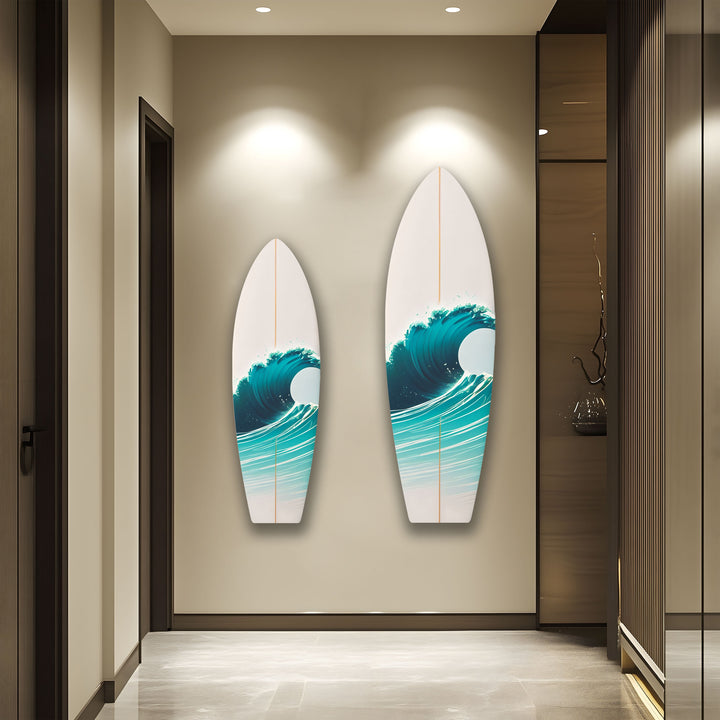 Weiße Meereswellen Surfbrett Wandkunst
