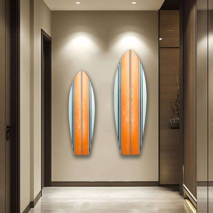 Orange weiße Linien Surfbrett Wandkunst