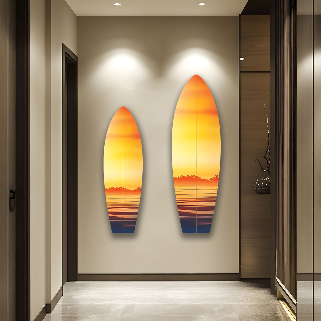 Orange Sonnenuntergang Surfbrett Wandkunst