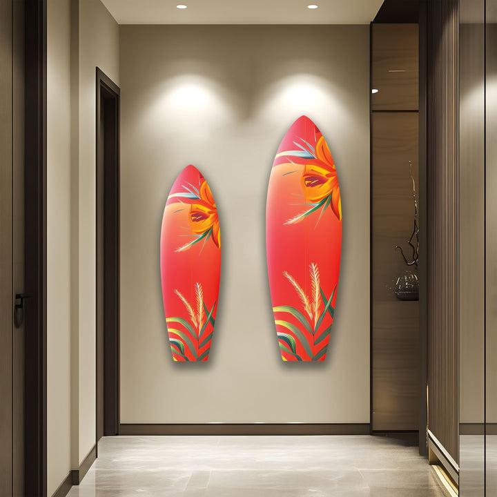 Botanisches rotes Surfbrett-Wandbild