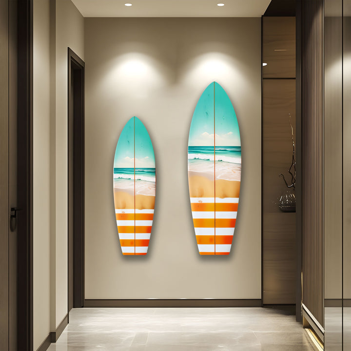 Striped Surfboard Wall Art – A Coastal Decor Statement