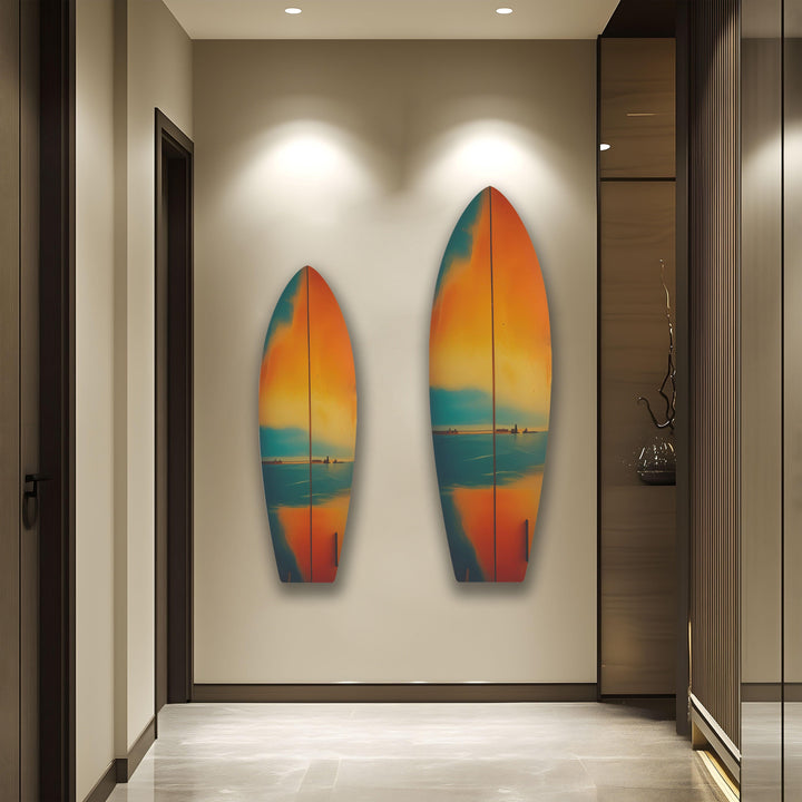 Sonnenuntergang Surfbrett Wandkunst – Ein atemberaubendes Ozean Sonnenuntergang Dekor