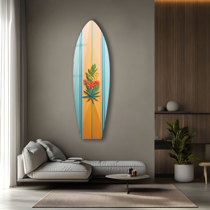 Orange und Blau Botanische Surfbrett Wandkunst