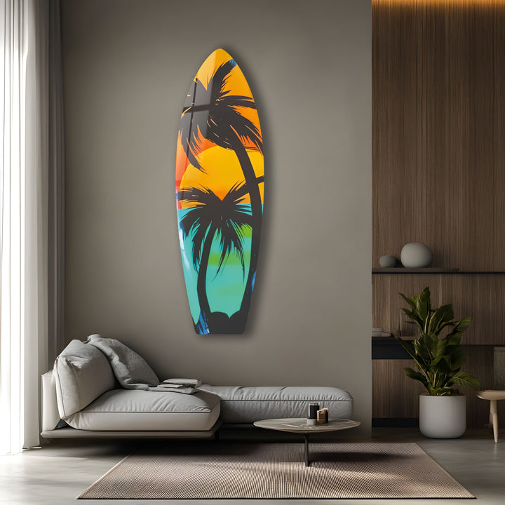 Schwarze Palmen Surfbrett Wandkunst