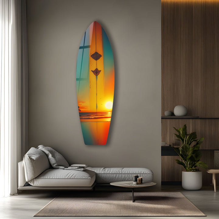 Tropischer Sonnenuntergang Surfbrett Wandkunst – Ozean Sonnenuntergang Strand Dekor