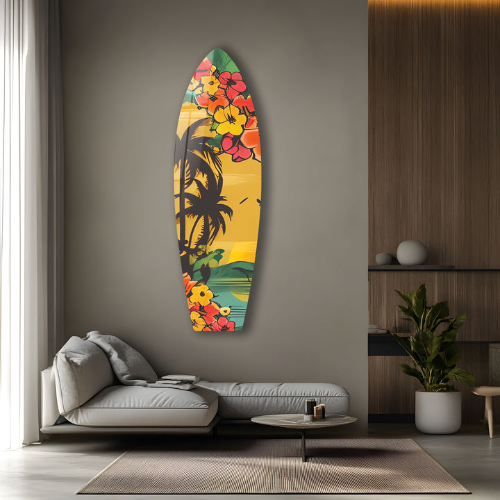Palm Trees & Flowers Surfboard Wall Art