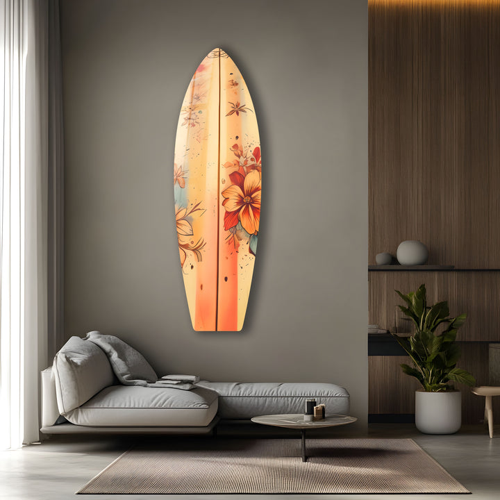 Beige Blumen Kunst Surfbrett Wandkunst
