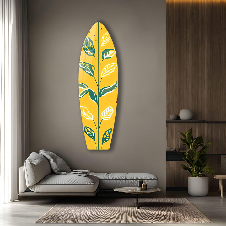 Gelb-Grüne Blätter Surfbrett Wandkunst