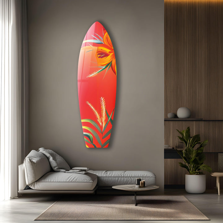 Botanisches rotes Surfbrett-Wandbild