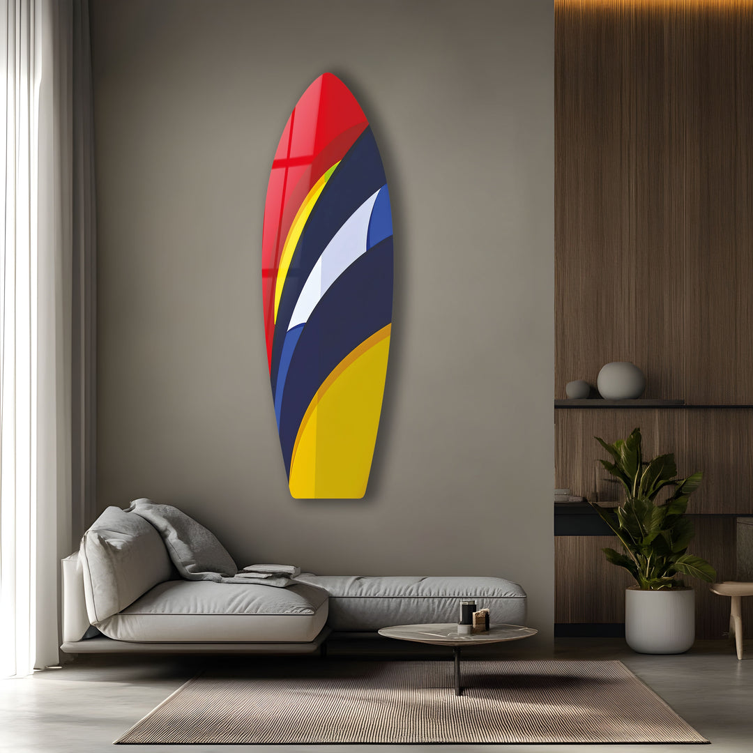 Surfbrett-Wandkunst in Gelb und Dunkelblau
