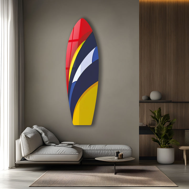 Surfbrett-Wandkunst in Gelb und Dunkelblau