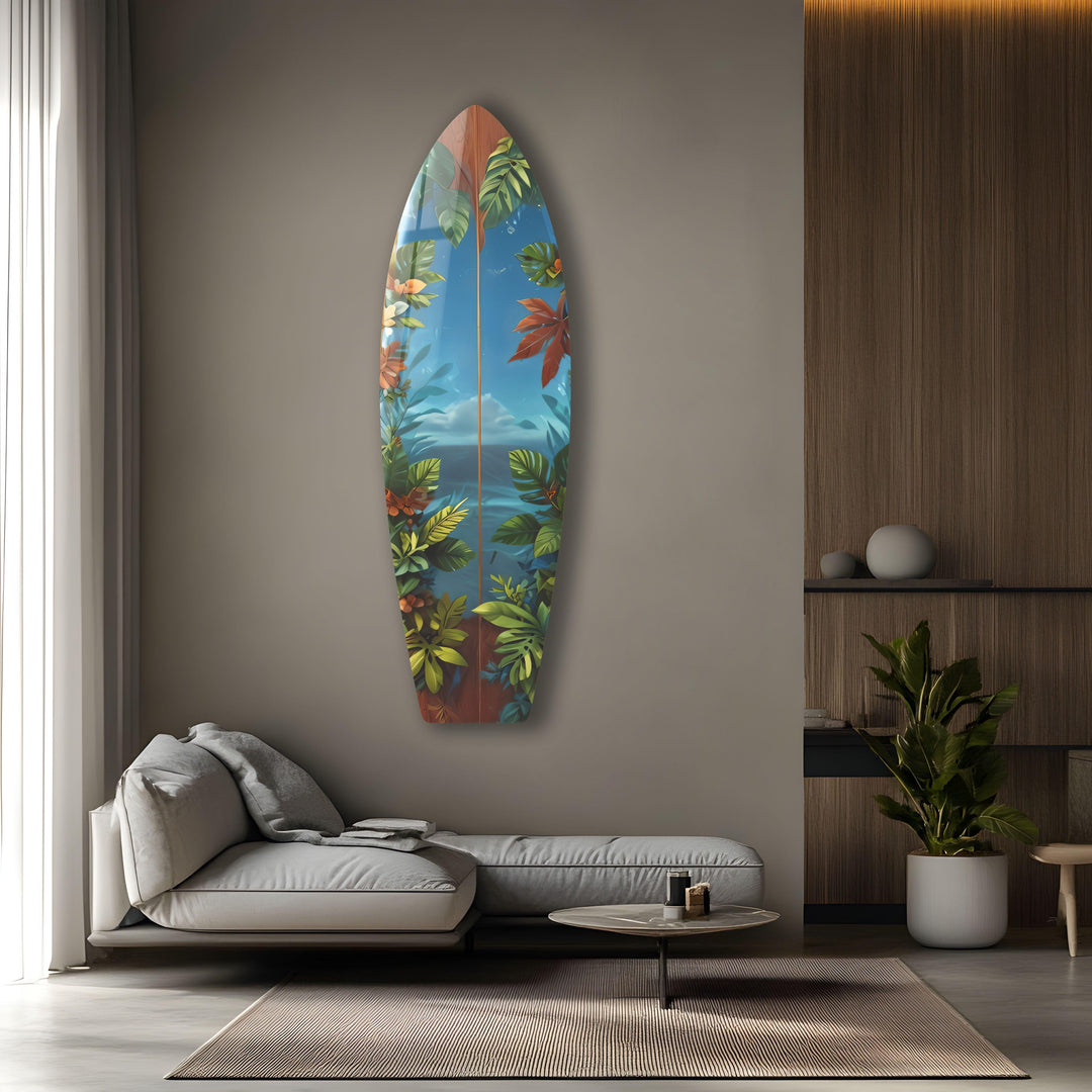 Tropische Dschungel-Surfbrett-Wandkunst – Exotisches Küstendekor