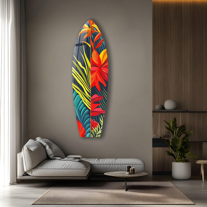 Rotes botanisches Surfbrett-Wandbild
