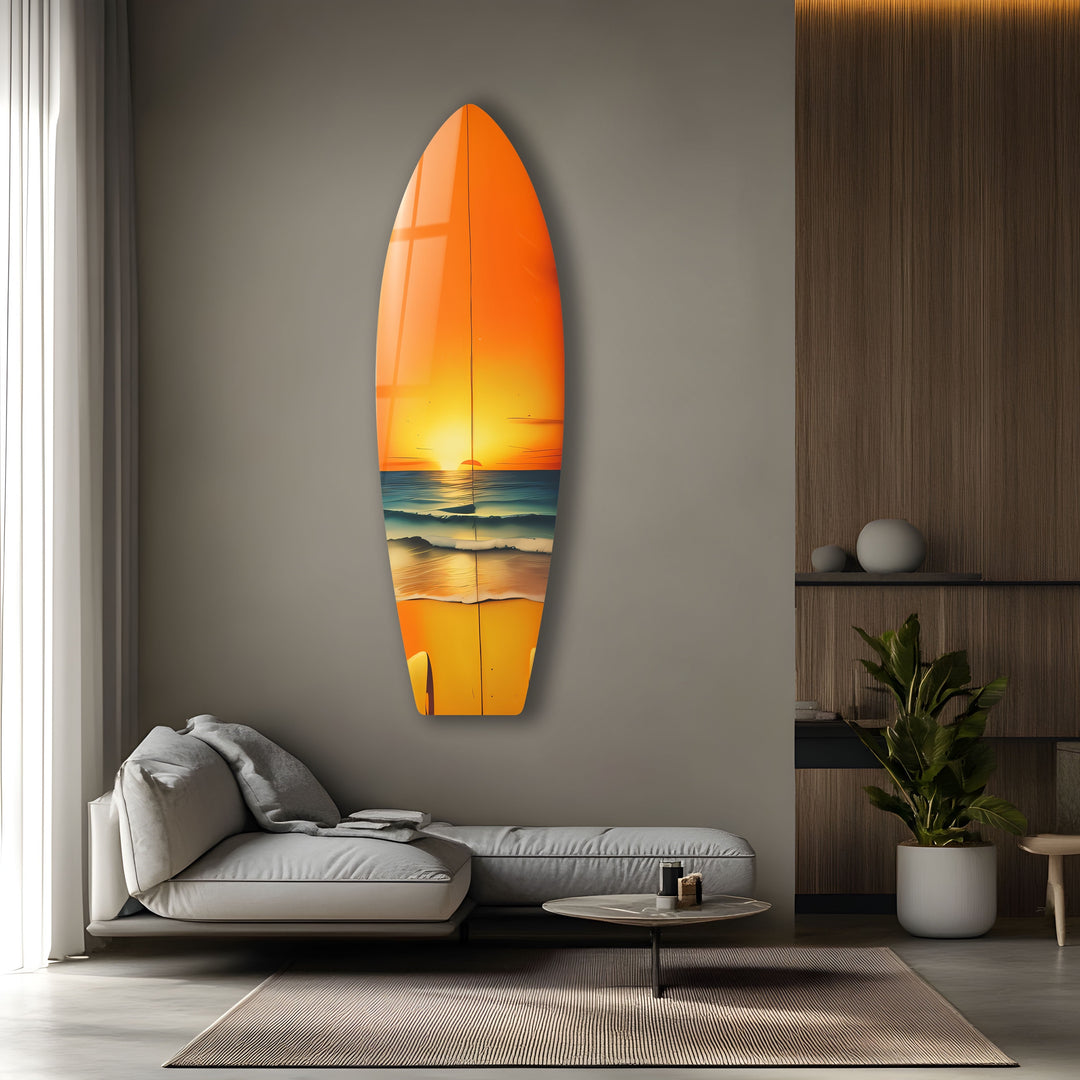 Golden Sunset Surfboard Wandkunst – Küstenstrand Dekor