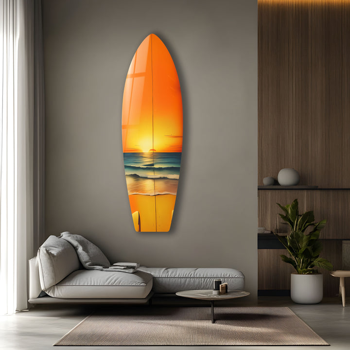 Golden Sunset Surfboard Wandkunst – Küstenstrand Dekor