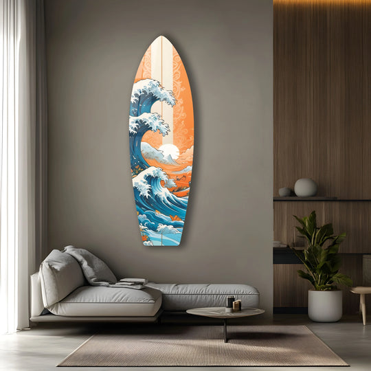 SurfBoard featuring Japanese wave pattern and elegant coastal decor with ocean inspired art