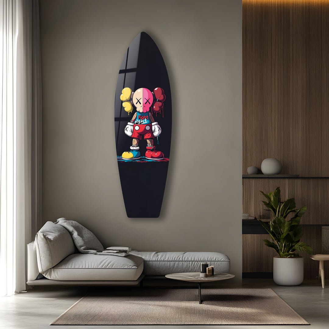 Von Kaws inspirierte Surfbrett-Wandkunst – Bunte Figurine &amp; Graffiti-Pop-Art