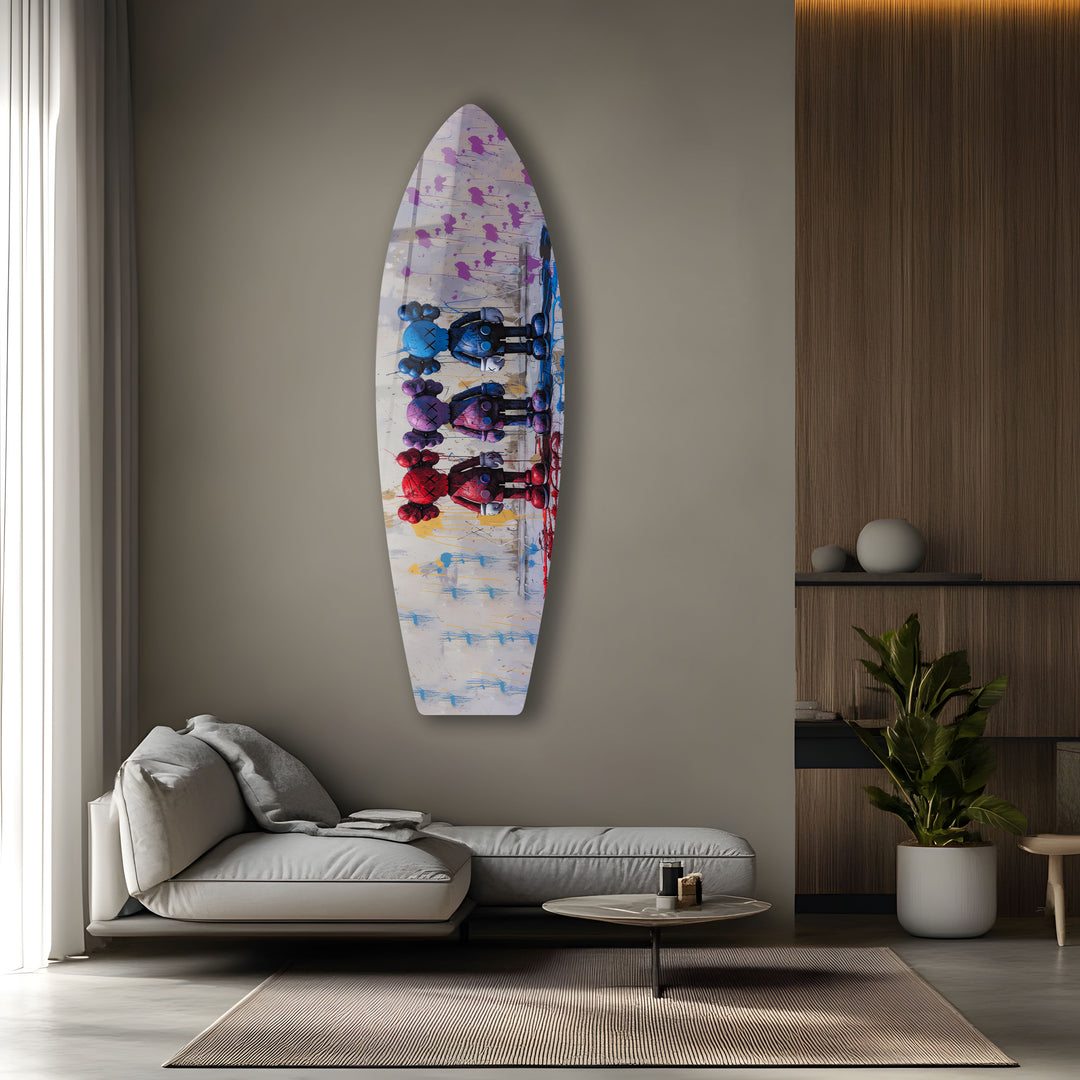 Abstrakte Surfbrett-Wandkunst – Farbenfrohe moderne Kunst auf einem Surfbrett