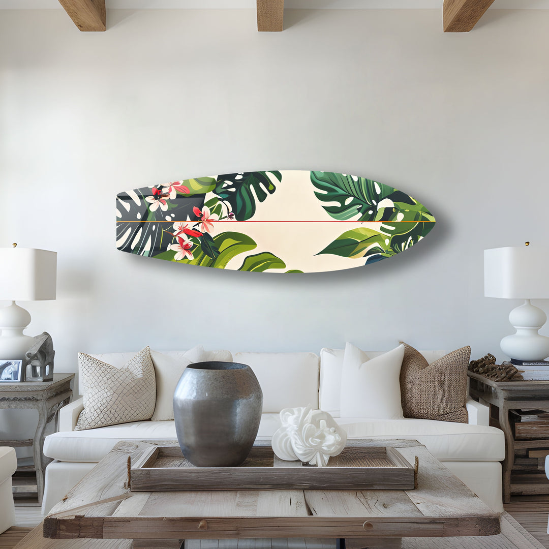 Green Palm Leaf Surfboard Wall Art