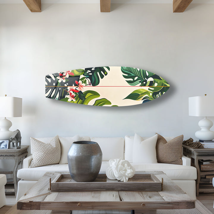 Green Palm Leaf Surfboard Wall Art