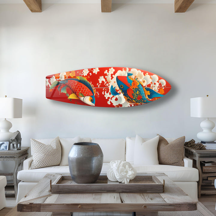 Koi Fisch Surfbrett Wandkunst