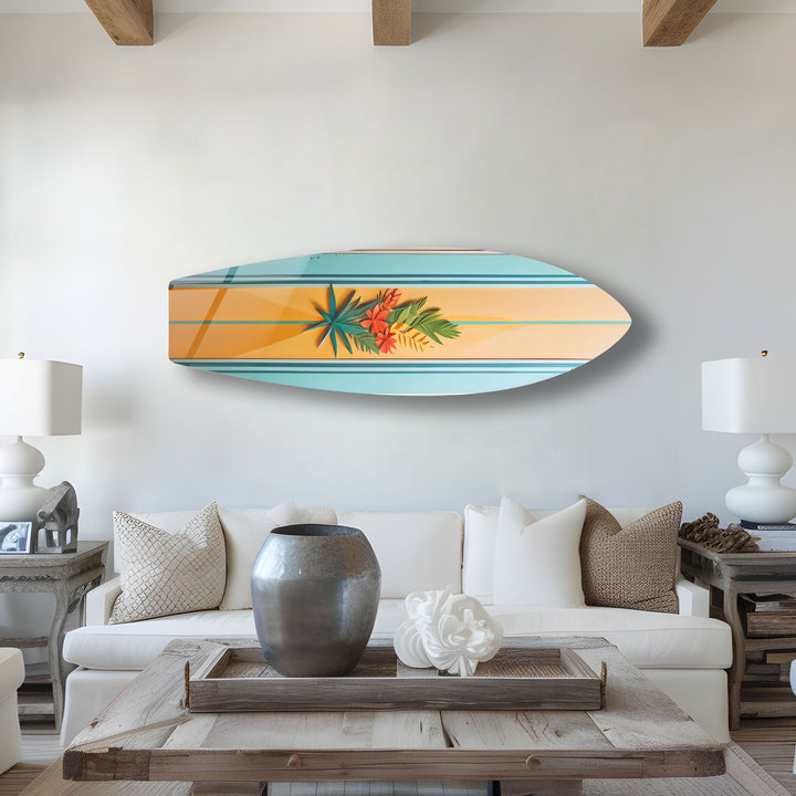 Orange und Blau Botanische Surfbrett Wandkunst