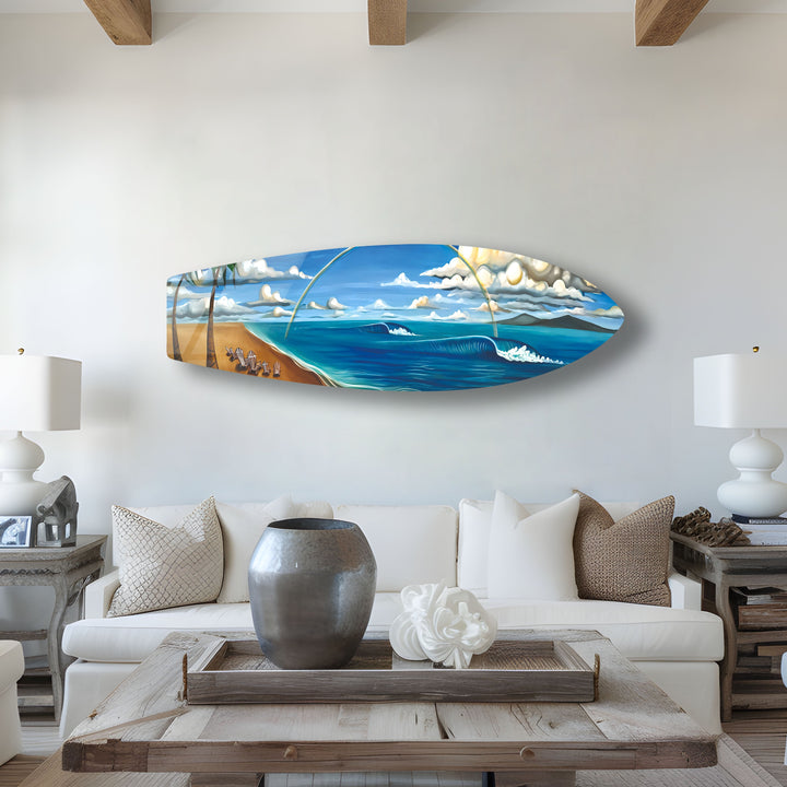 Surfer's Paradise Glaswandkunst – Eine lebendige Strandszene